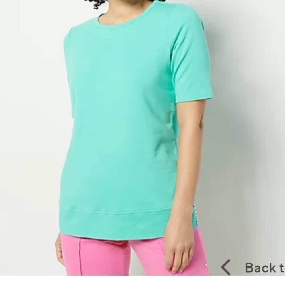 SPORT SAVVY FRENCH TERRY TOP AQUA SZ L